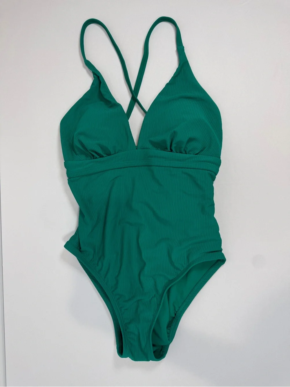 Time and‎ Tru Green Ribbed One-Piece Swimsuit Medium